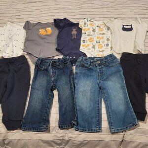 9-12 Month Baby Boy Bundle Short Sleeve Woodland Animals Pants Jeans
